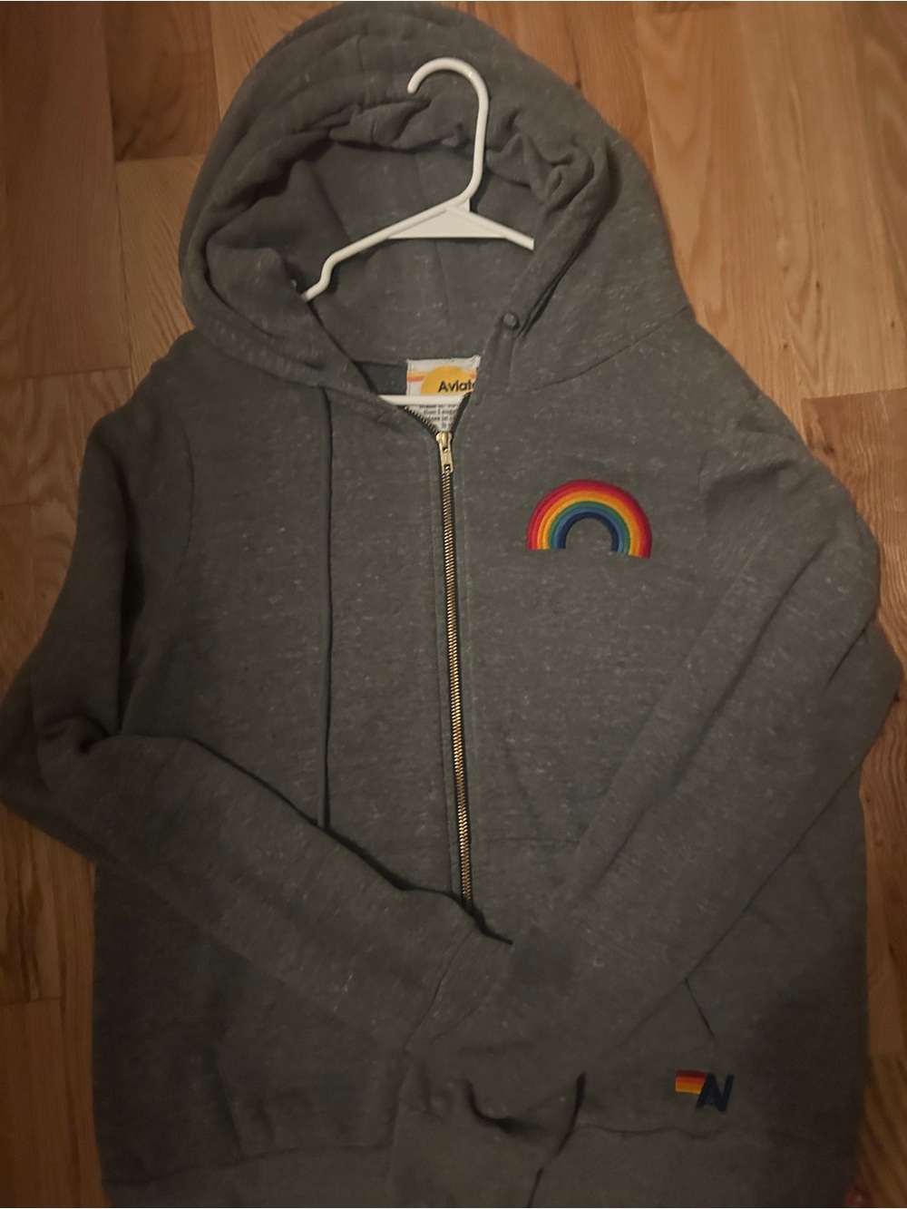 Aviator Nation Kids Gray Zip Hoodie with Rainbow Patch